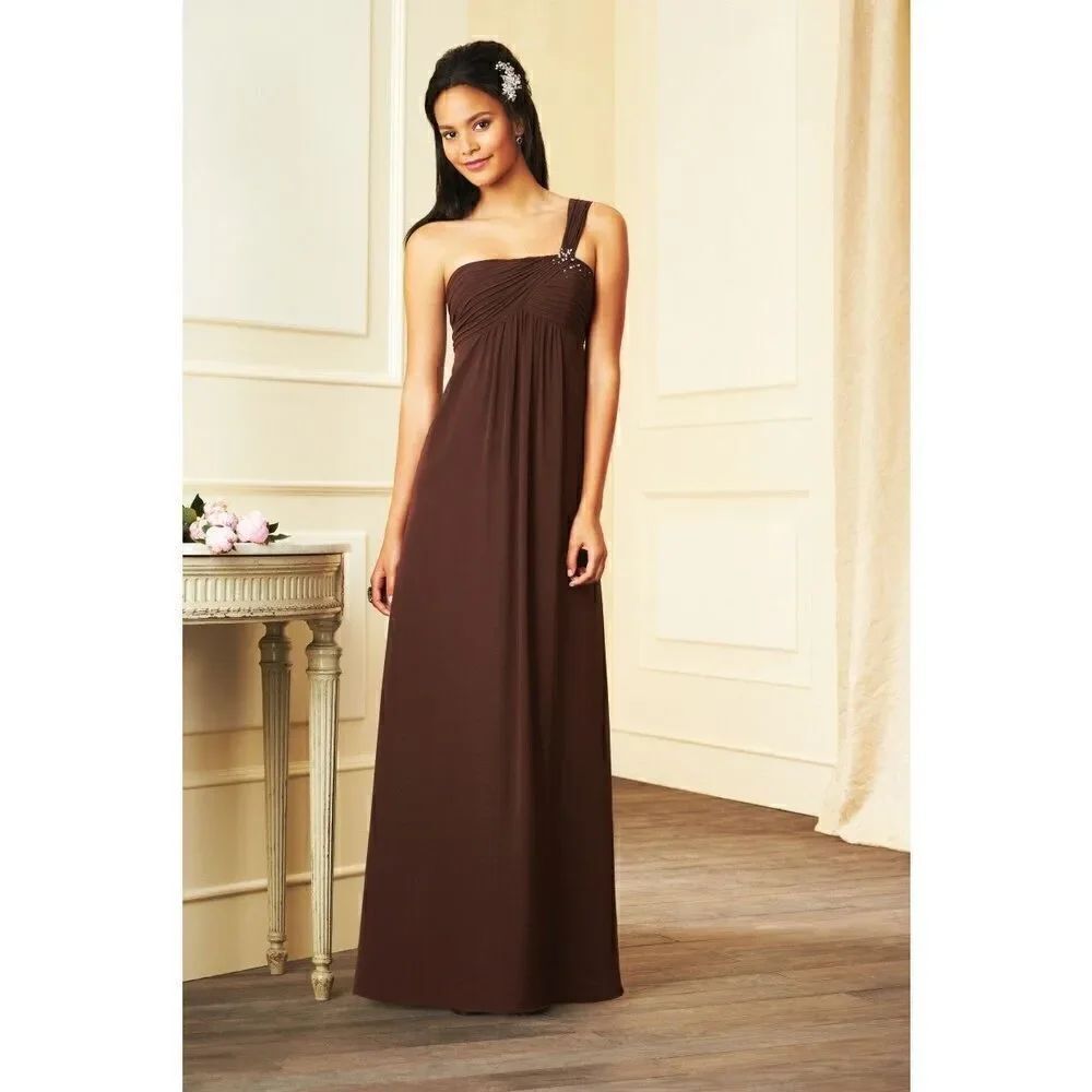 Alfred Angelo Women's Brown Beaded Sequins One Shoulder Bridesmaid Dress Size 16